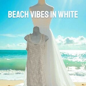 Cream Lace Sleeveless Dress in size Large Beach Wedding Vibe